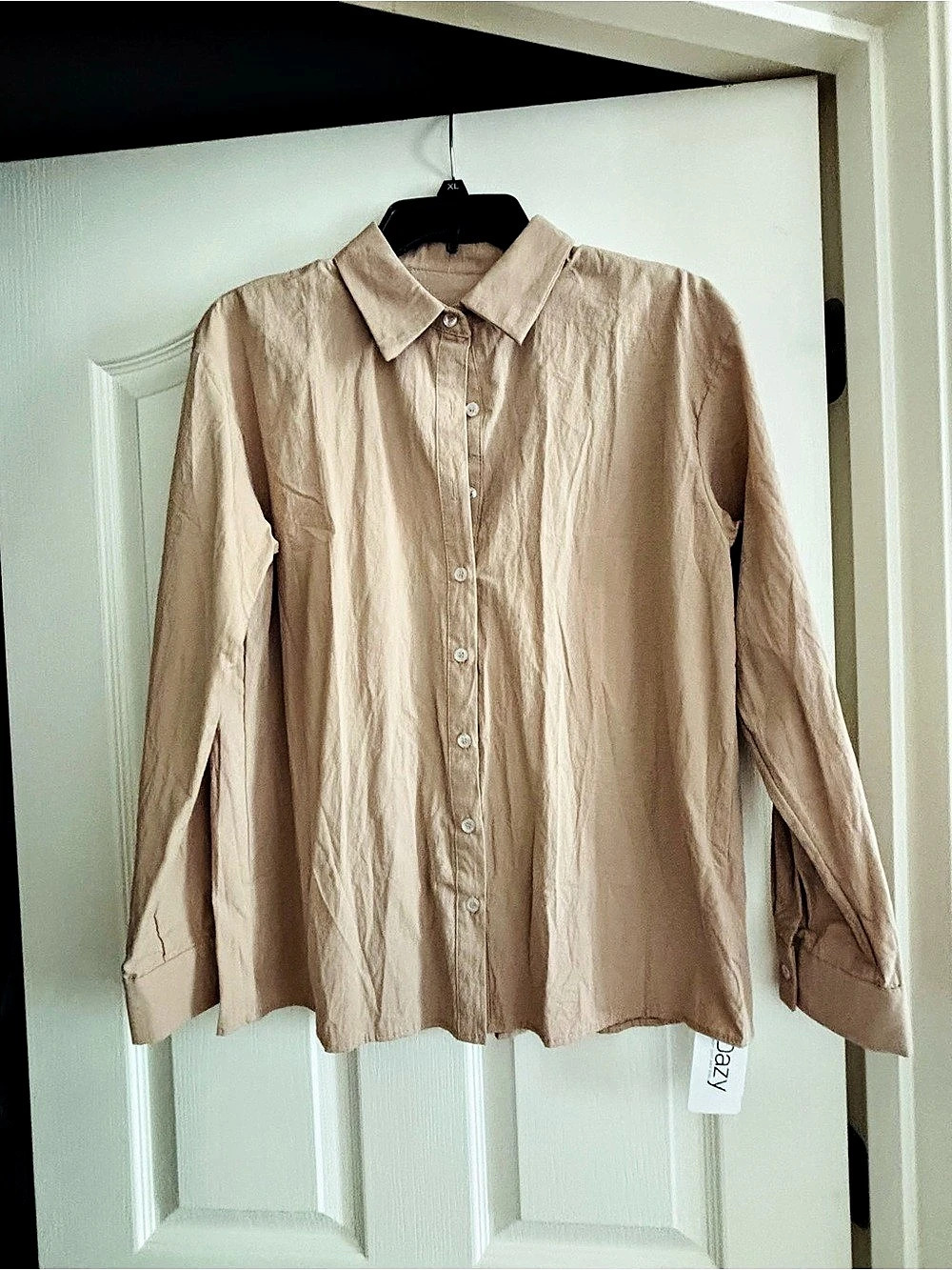 Dazy Solid Button Front Drop Shoulder Shirt Pink Small